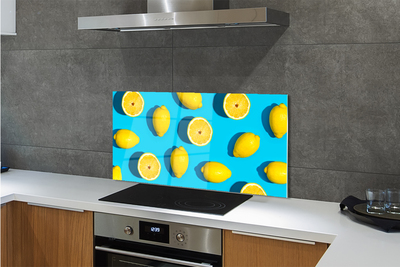 Kitchen Splashback Lemons on a blue background