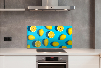 Kitchen Splashback Lemons on a blue background