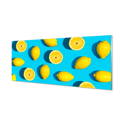 Kitchen Splashback Lemons on a blue background