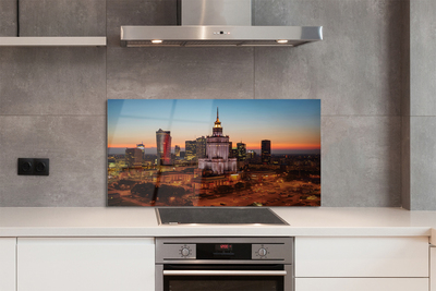 Kitchen Splashback Night view of the skyscrapers of Warsaw