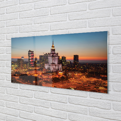 Kitchen Splashback Night view of the skyscrapers of Warsaw