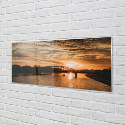 Kitchen Splashback Sunset River Bridge Krakow