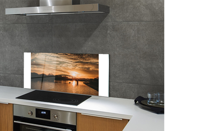 Kitchen Splashback Sunset River Bridge Krakow