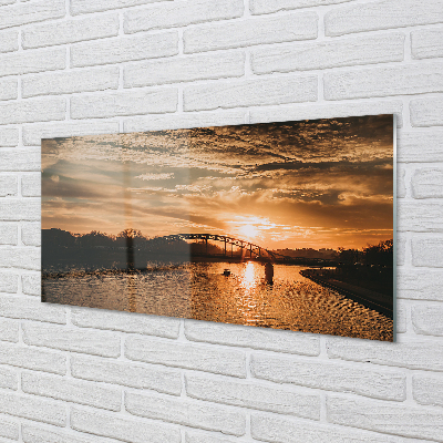 Kitchen Splashback Sunset River Bridge Krakow