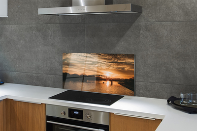 Kitchen Splashback Sunset River Bridge Krakow