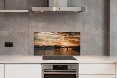 Kitchen Splashback Sunset River Bridge Krakow