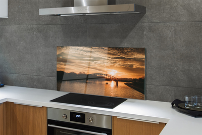 Kitchen Splashback Sunset River Bridge Krakow