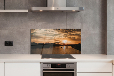 Kitchen Splashback Sunset River Bridge Krakow