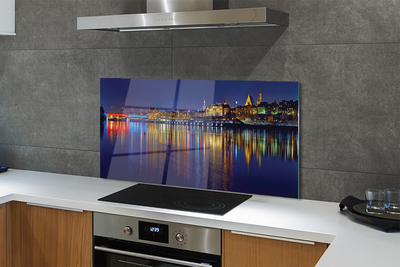 Kitchen Splashback Warsaw Night River Bridge