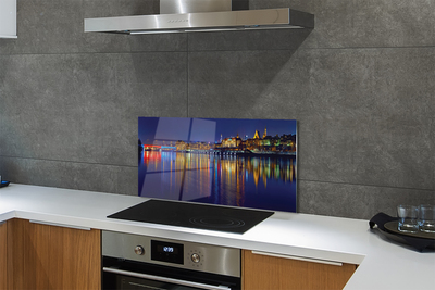 Kitchen Splashback Warsaw Night River Bridge