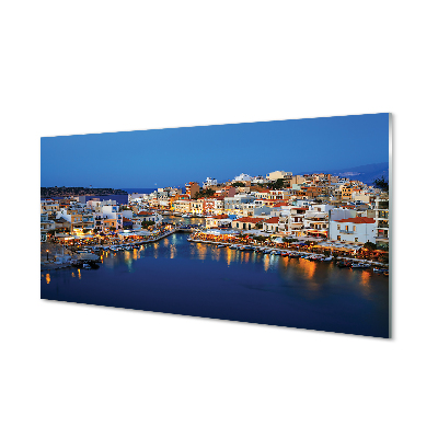 Kitchen Splashback Greece coastal city at night