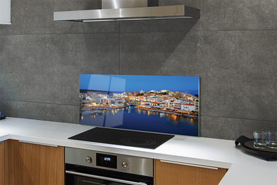 Kitchen Splashback Greece coastal city at night