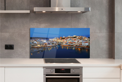 Kitchen Splashback Greece coastal city at night