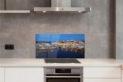 Kitchen Splashback Greece coastal city at night