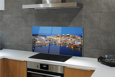 Kitchen Splashback Greece coastal city at night