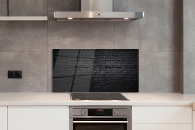Kitchen Tempered Glass Splashback Protection brick texture black 