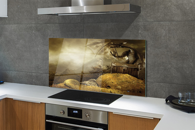 Kitchen Splashback Cloud Dragon Mountain Gold