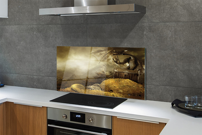 Kitchen Splashback Cloud Dragon Mountain Gold