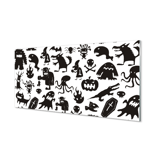 Kitchen Splashback White Background black creatures