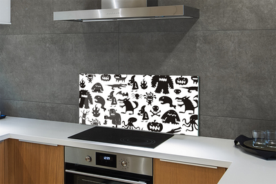 Kitchen Splashback White Background black creatures