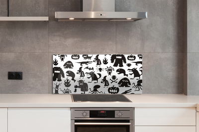 Kitchen Splashback White Background black creatures