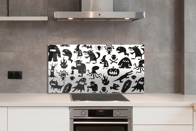 Kitchen Splashback White Background black creatures