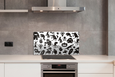 Kitchen Splashback White Background black creatures