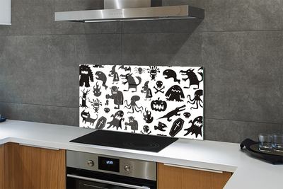 Kitchen Splashback White Background black creatures