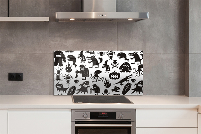 Kitchen Splashback White Background black creatures