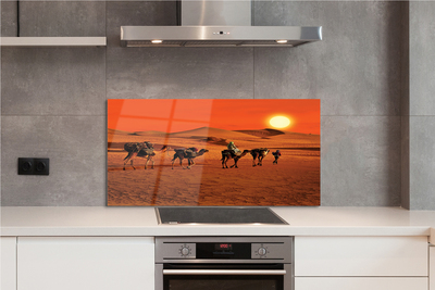 Kitchen Splashback Camels sky sun desert people