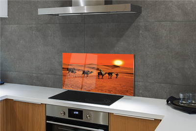 Kitchen Splashback Camels sky sun desert people