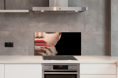 Kitchen Splashback Woman with red lips and nails