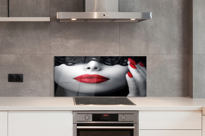 Kitchen Splashback Woman with red lips