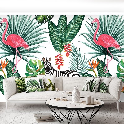 Wallpaper Zebra and flamingo