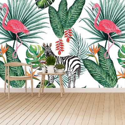 Wallpaper Zebra and flamingo