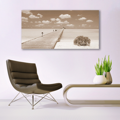 Acrylic Print Sea bridge landscape sepia
