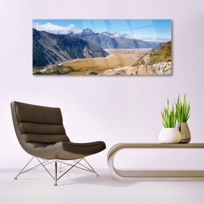 Acrylic Print Mountains valley landscape blue brown