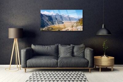 Acrylic Print Mountains valley landscape blue brown