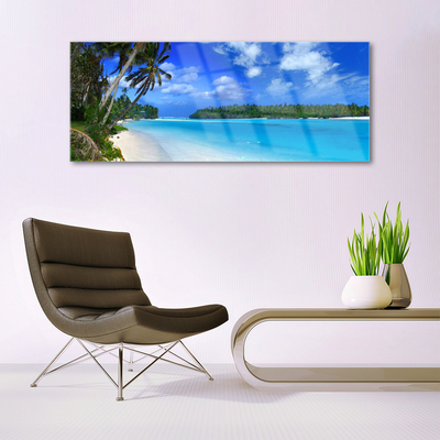 Acrylic Print Beach palms south sea landscape blue green