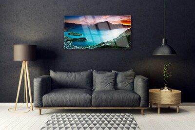 Acrylic Print Fjord peninsula mountains landscape blue black red