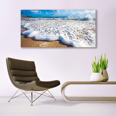 Acrylic Print Beach cliff sea sand nature blue brown
