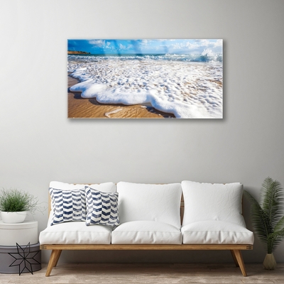 Acrylic Print Beach cliff sea sand nature blue brown