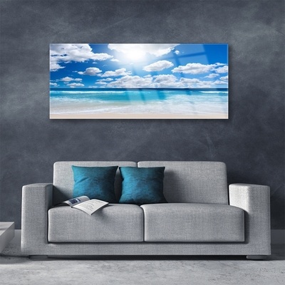 Acrylic Print North sea beach clouds landscape blue white