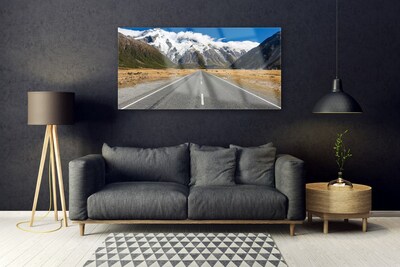 Acrylic Print Road mountains mountain snow landscape grey blue white brown