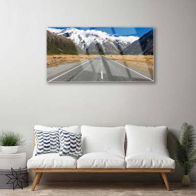 Acrylic Print Road mountains mountain snow landscape grey blue white brown