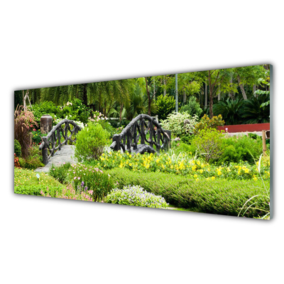 Acrylic Print Botanical garden bridge nature green grey red