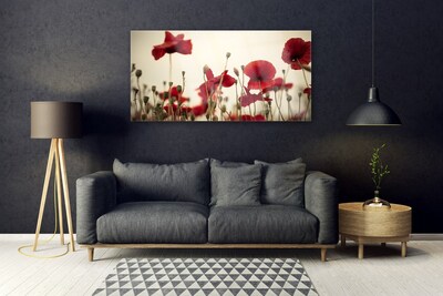 Acrylic Print Poppies floral red grey green