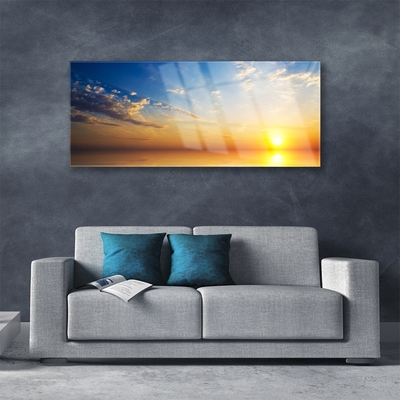 Acrylic Print Sunrise sea clouds landscape blue orange
