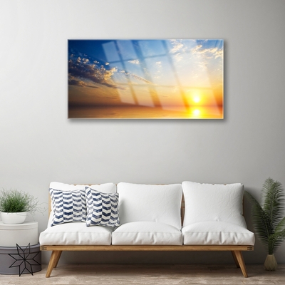 Acrylic Print Sunrise sea clouds landscape blue orange