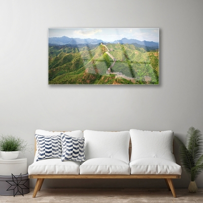 Acrylic Print Great wall mountains landscape green blue brown